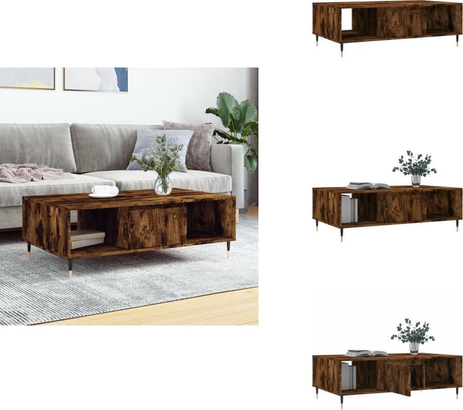 VidaXL Salontafel Salontafels Bijzettafel Tafeltje -Salontafel-104x60x35-cm-bewerkt-hout-gerookt-eikenkleurig