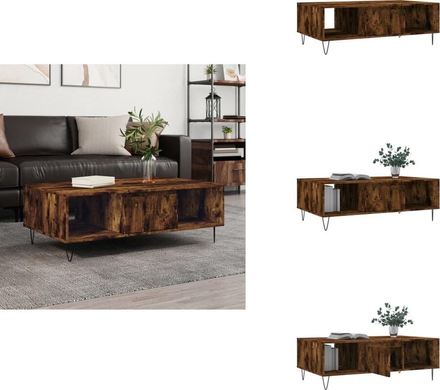 VidaXL Salontafel Salontafels Bijzettafel Tafeltje -Salontafel-104x60x35-cm-bewerkt-hout-gerookt-eikenkleurig - Foto 3