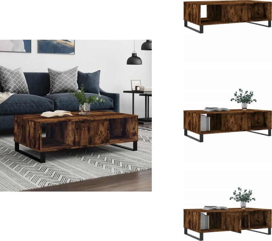 VidaXL Salontafel Salontafels Bijzettafel Tafeltje -Salontafel-104x60x35-cm-bewerkt-hout-gerookt-eikenkleurig - Foto 2