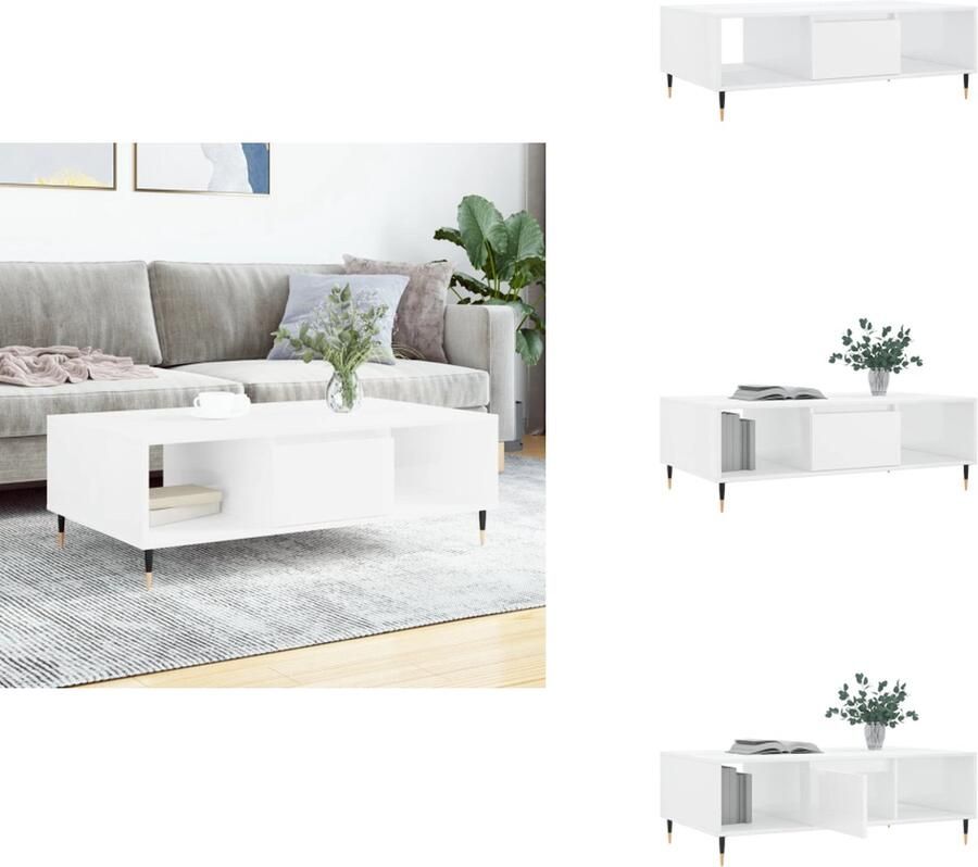 VidaXL Salontafel Salontafels Bijzettafel Tafeltje -Salontafel-104x60x35-cm-bewerkt-hout-hoogglans-wit - Foto 3