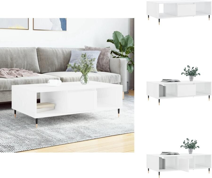 VidaXL Salontafel Salontafels Bijzettafel Tafeltje -Salontafel-104x60x35-cm-bewerkt-hout-hoogglans-wit - Foto 2