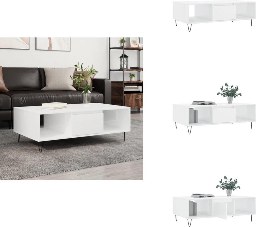 VidaXL Salontafel Salontafels Bijzettafel Tafeltje -Salontafel-104x60x35-cm-bewerkt-hout-hoogglans-wit