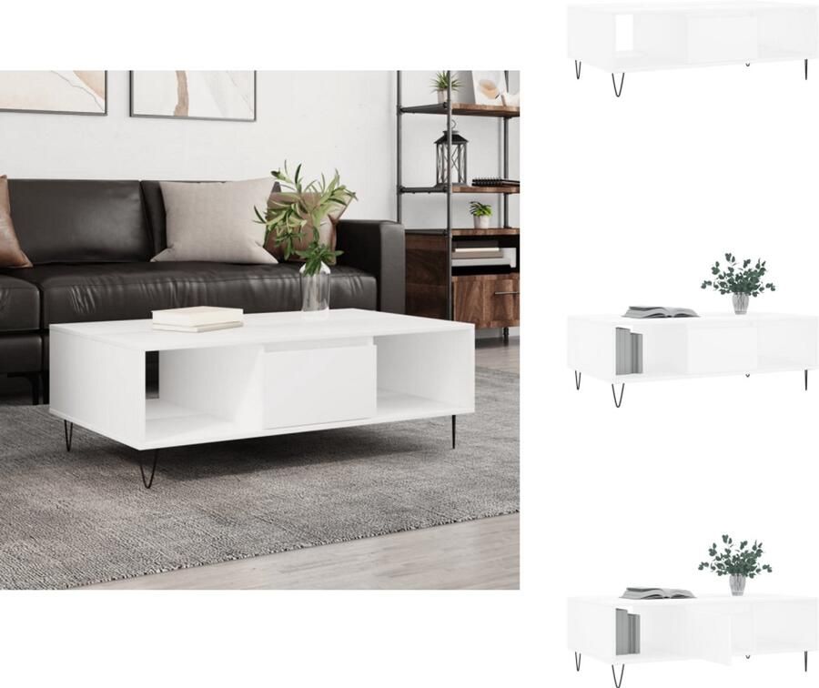 VidaXL Salontafel Salontafels Bijzettafel Tafeltje -Salontafel-104x60x35-cm-bewerkt-hout-wit