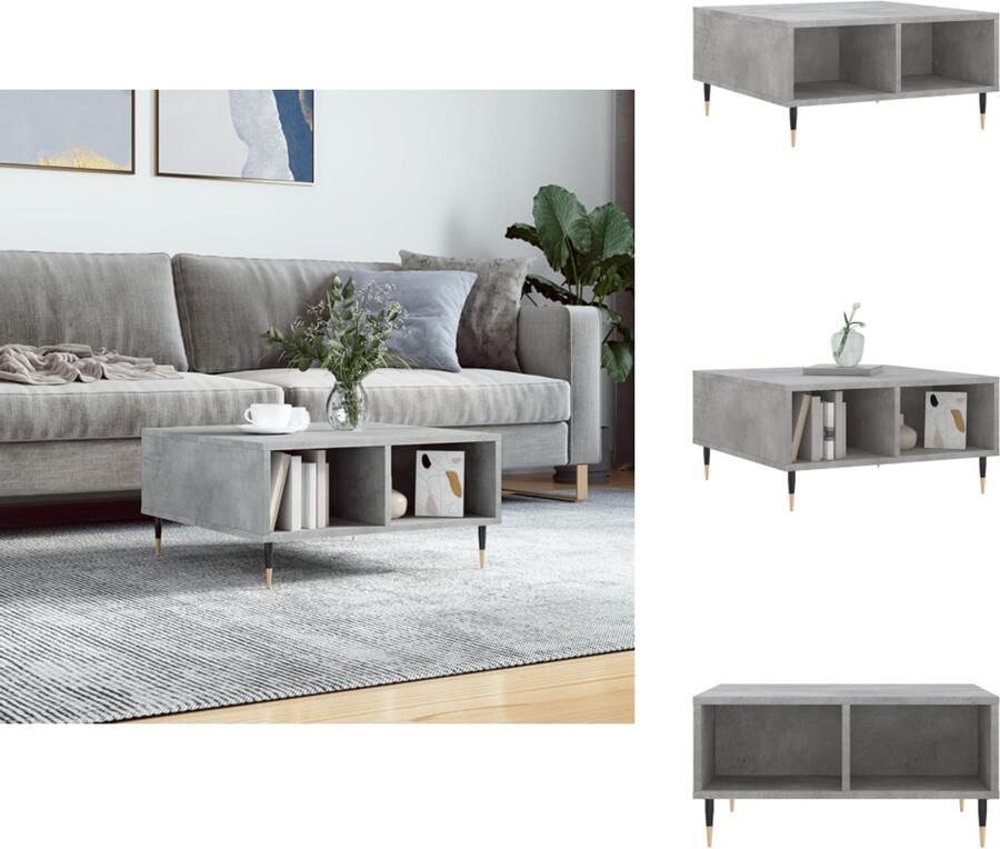 The Living Store Salontafel Betongrijs 60x60x30 cm Bewerkt hout en ijzer Salontafel Beton Grijs Houten Salontafel Industrieel Design Bijzettafel