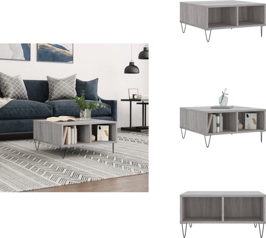 VidaXL Salontafel Salontafels Bijzettafel Tafeltje -Salontafel-60x60x30-cm-bewerkt-hout-grijs-sonoma-eikenkleurig - Foto 3