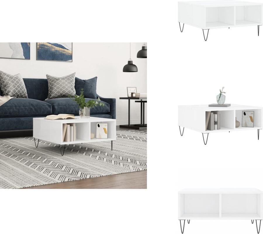 VidaXL Salontafel Salontafels Bijzettafel Tafeltje -Salontafel-60x60x30-cm-bewerkt-hout-hoogglans-wit - Foto 3