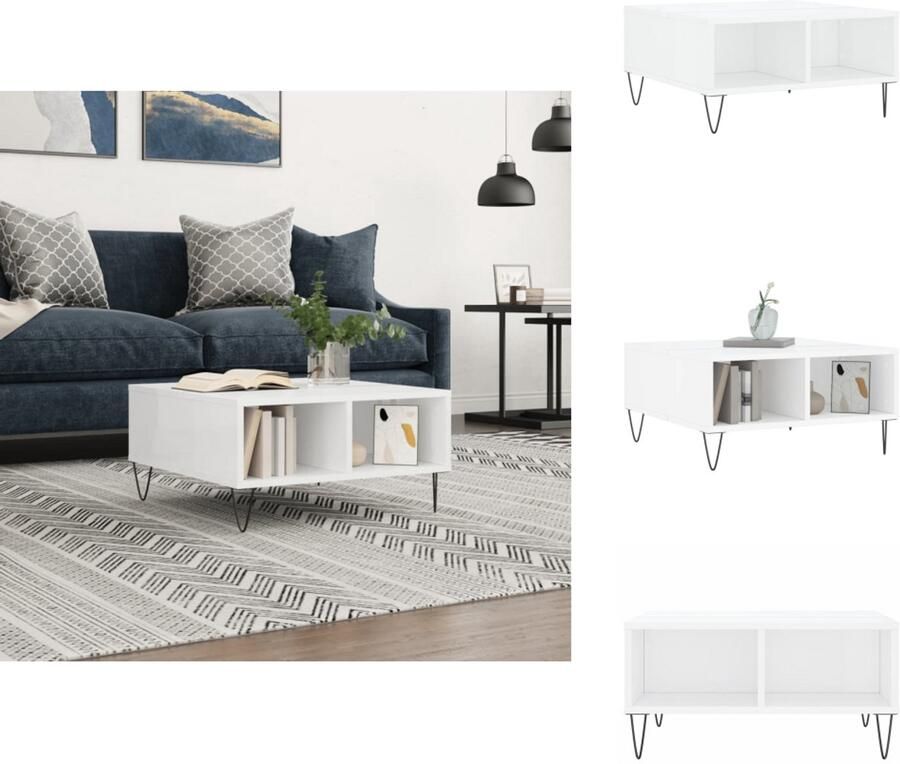 VidaXL Salontafel Salontafels Bijzettafel Tafeltje -Salontafel-60x60x30-cm-bewerkt-hout-hoogglans-wit - Foto 2