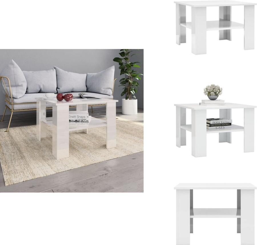 VidaXL Salontafel Salontafels Bijzettafel Tafeltje Salontafel 60x60x42 cm bewerkt hout hoogglans wit