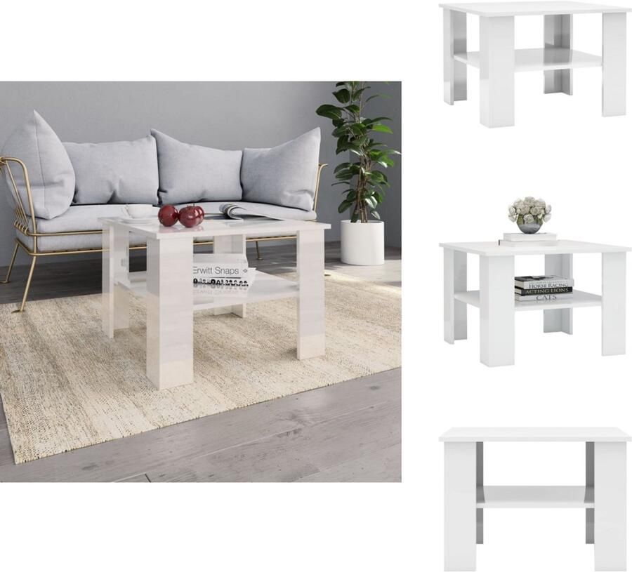 VidaXL Salontafel Salontafels Bijzettafel Tafeltje Salontafel 60x60x42 cm bewerkt hout hoogglans wit - Foto 2