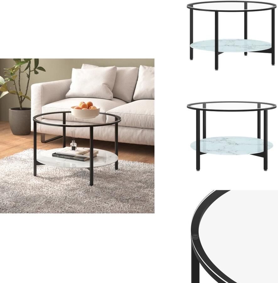 VidaXL Salontafel Salontafels Bijzettafel Tafeltje Salontafel 70 cm gehard glas zwart en witmarmer