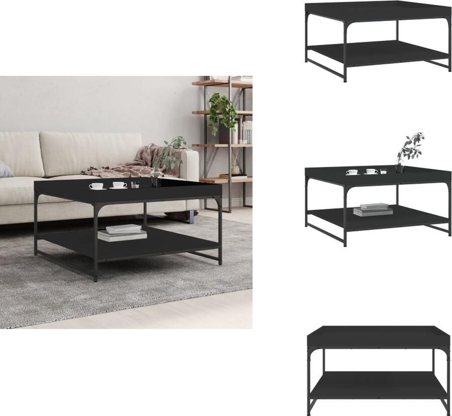 VidaXL -Salontafel-80x80x45-cm-bewerkt-hout-en-ijzer-zwart - Foto 2