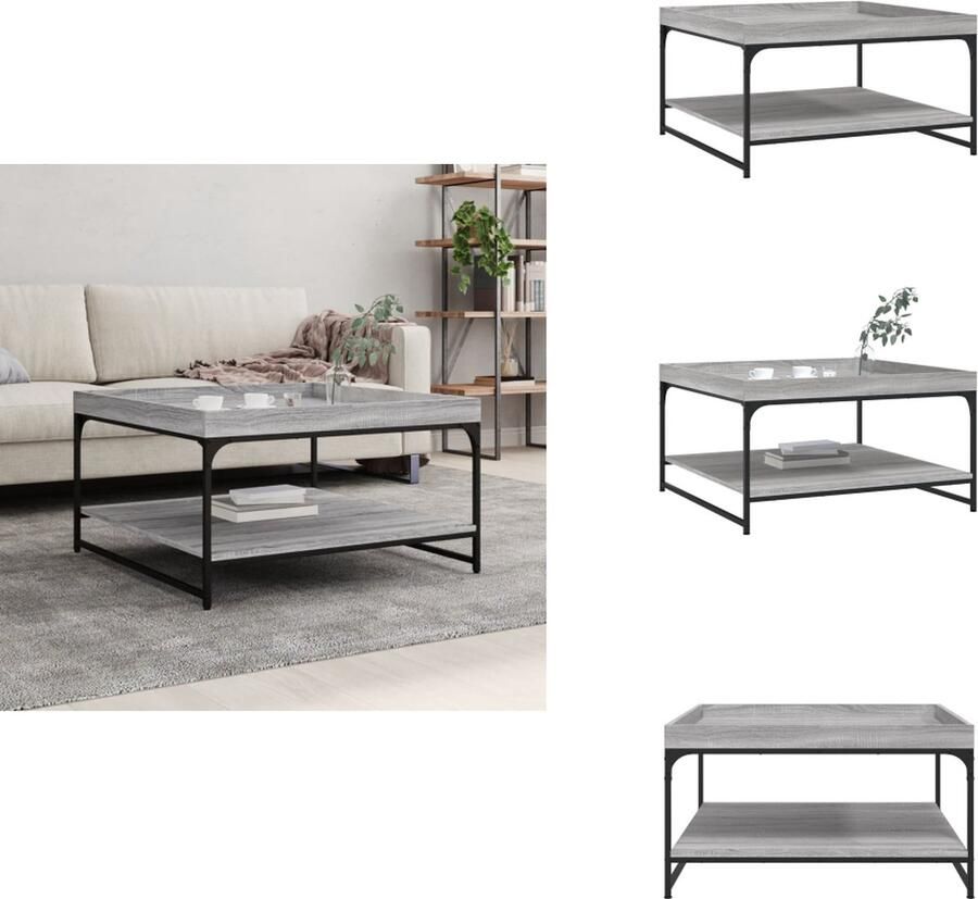 VidaXL Salontafel Salontafels Bijzettafel Tafeltje -Salontafel-80x80x45-cm-bewerkt-hout-en-ijzer-grijs-sonoma-eiken - Foto 2