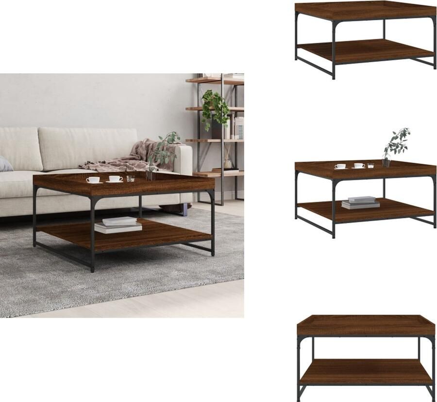 VidaXL Salontafel Salontafels Bijzettafel Tafeltje -Salontafel-80x80x45-cm-bewerkt-hout-en-ijzer-bruin-eikenkleur - Foto 2