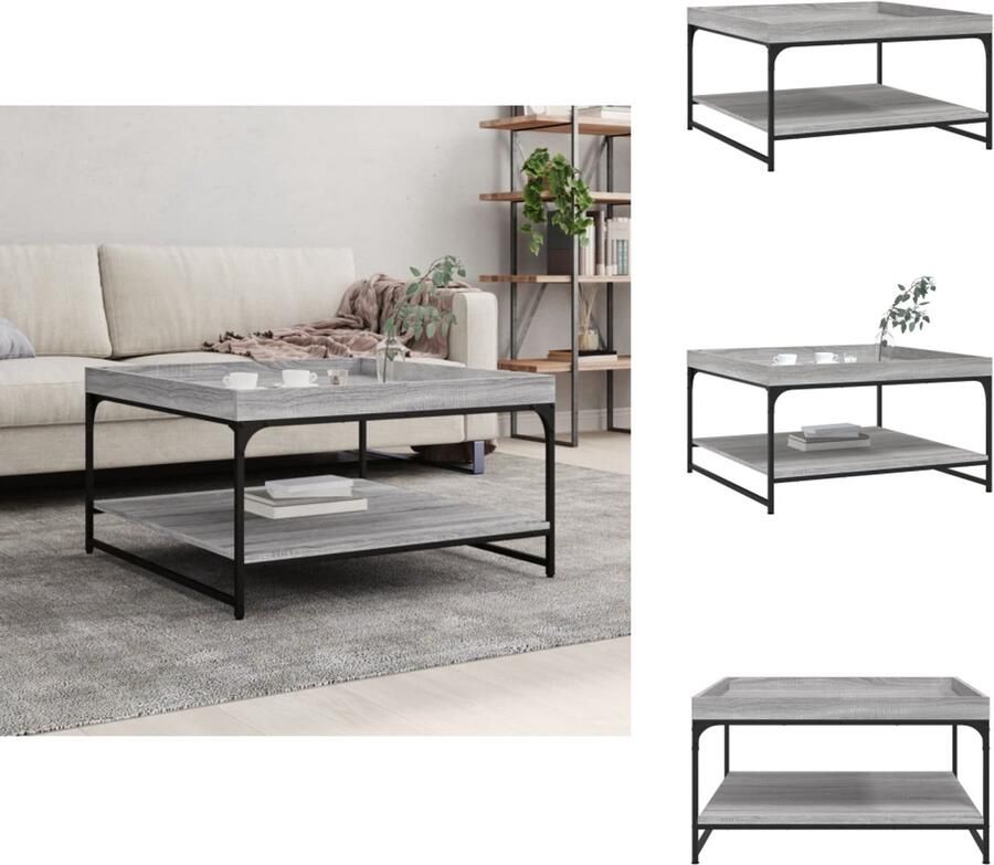 VidaXL Salontafel Salontafels Bijzettafel Tafeltje -Salontafel-80x80x45-cm-bewerkt-hout-en-ijzer-grijs-sonoma-eiken