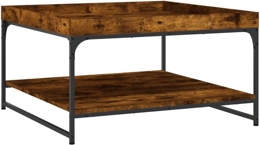 VidaXL Salontafel 80x80x45 cm bewerkt hout en ijzer gerookt eikenkleur Salontafel Bijzettafel Houten Salontafel Trendige Salontafel Bruine Salontafel Kleine Salontafel Salontafels Bijzettafel Tafeltje