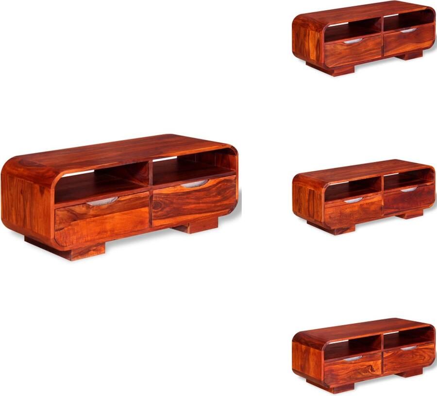 VidaXL Massief Sheeshamhouten Salontafel 90 x 40 x 35 cm Meerkleurig Met 2 Vakken en 4 Lades Tafel