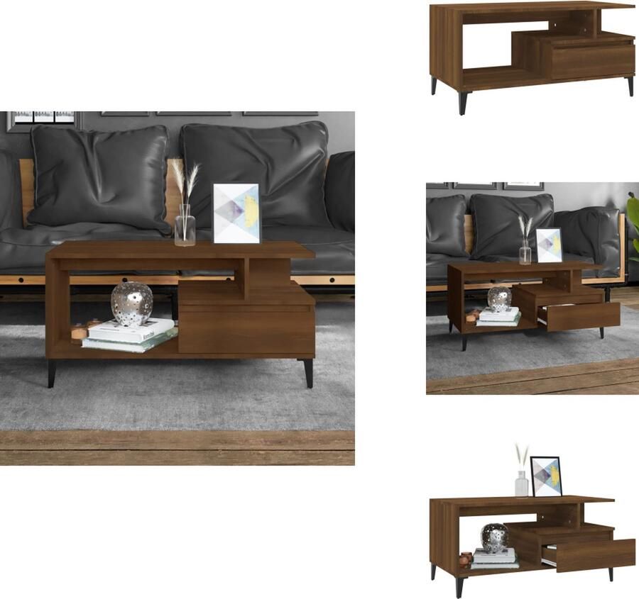 VidaXL Salontafel Salontafels Bijzettafel Tafeltje Salontafel 90x49x45 cm bewerkt hout bruineiken
