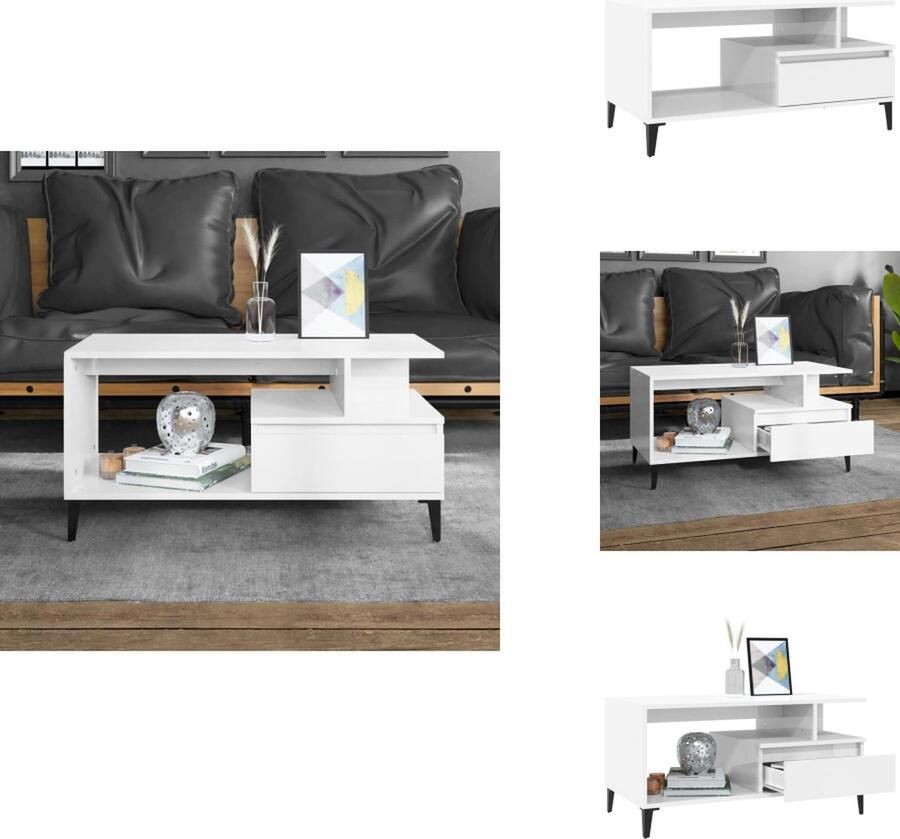 VidaXL Salontafel Salontafels Bijzettafel Tafeltje Salontafel 90x49x45 cm bewerkt hout hoogglans wit