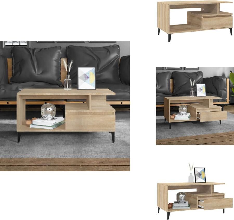 VidaXL Salontafel Salontafels Bijzettafel Tafeltje Salontafel 90x49x45 cm bewerkt hout sonoma eikenkleurig