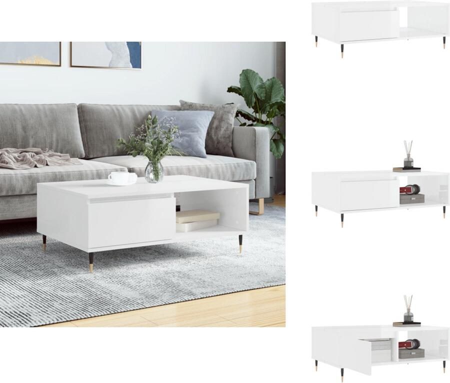 VidaXL Salontafel Salontafels Bijzettafel Tafeltje -Salontafel-90x60x35-cm-bewerkt-hout-hoogglans-wit