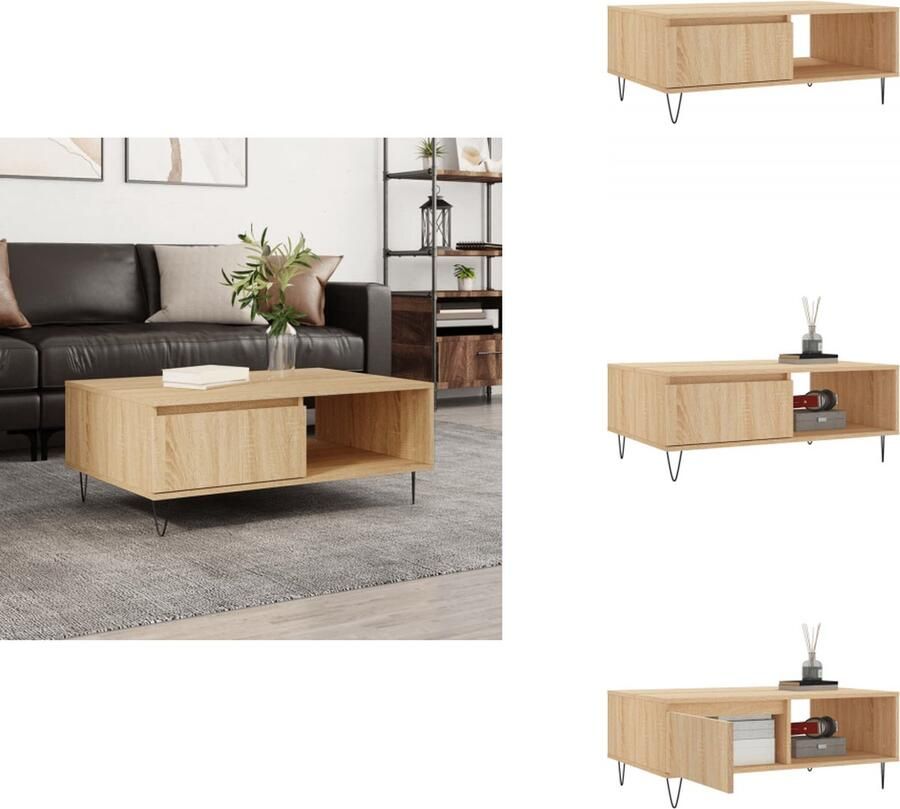 VidaXL Salontafel Salontafels Bijzettafel Tafeltje -Salontafel-90x60x35-cm-bewerkt-hout-sonoma-eikenkleurig - Foto 2
