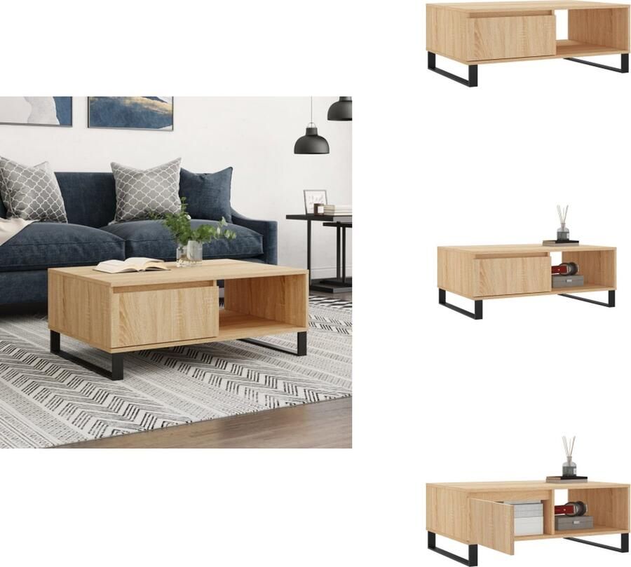 VidaXL Salontafel Salontafels Bijzettafel Tafeltje -Salontafel-90x60x35-cm-bewerkt-hout-sonoma-eikenkleurig
