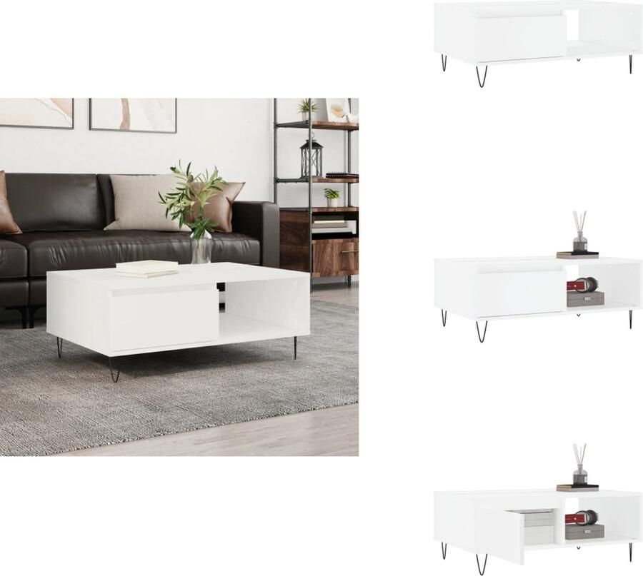 VidaXL Salontafel Salontafels Bijzettafel Tafeltje -Salontafel-90x60x35-cm-bewerkt-hout-wit