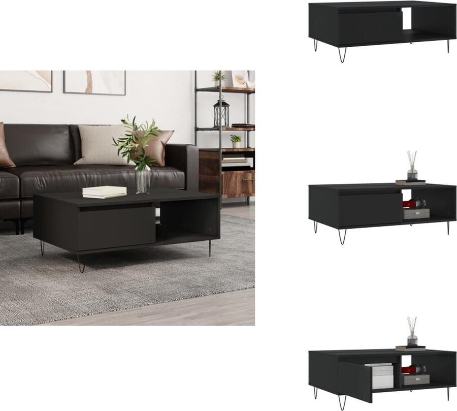 VidaXL Salontafel Salontafels Bijzettafel Tafeltje Salontafel 90x60x35 cm bewerkt hout zwart