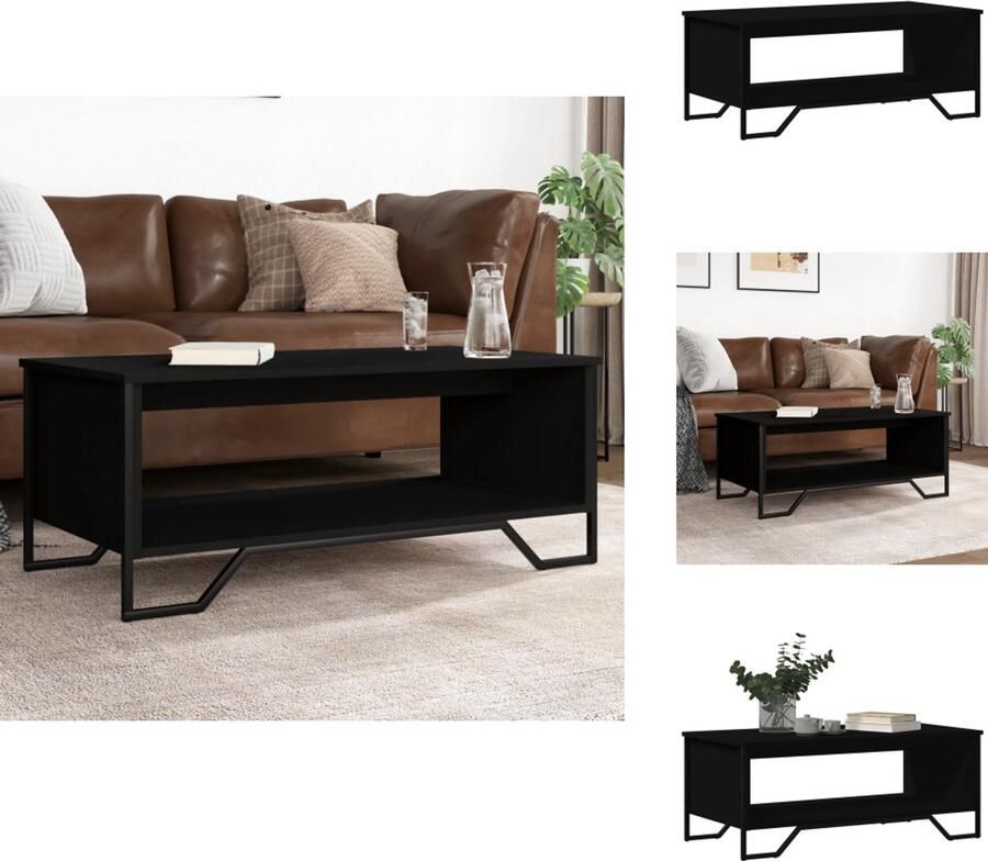 The Living Store Salontafel 100x51x40 cm bewerkt hout zwart Salontafel Houten Salontafel Zwarte Salontafel Modern Salontafel Tv Tafels - Foto 3