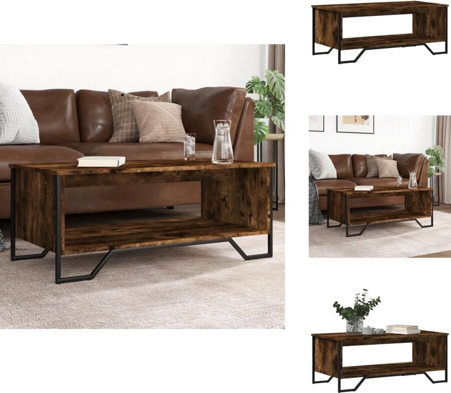 VidaXL Salontafel Salontafels Bijzettafel Woonkamertafel Salontafel 100x51x40 cm bewerkt hout gerookt eikenkleurig - Foto 2