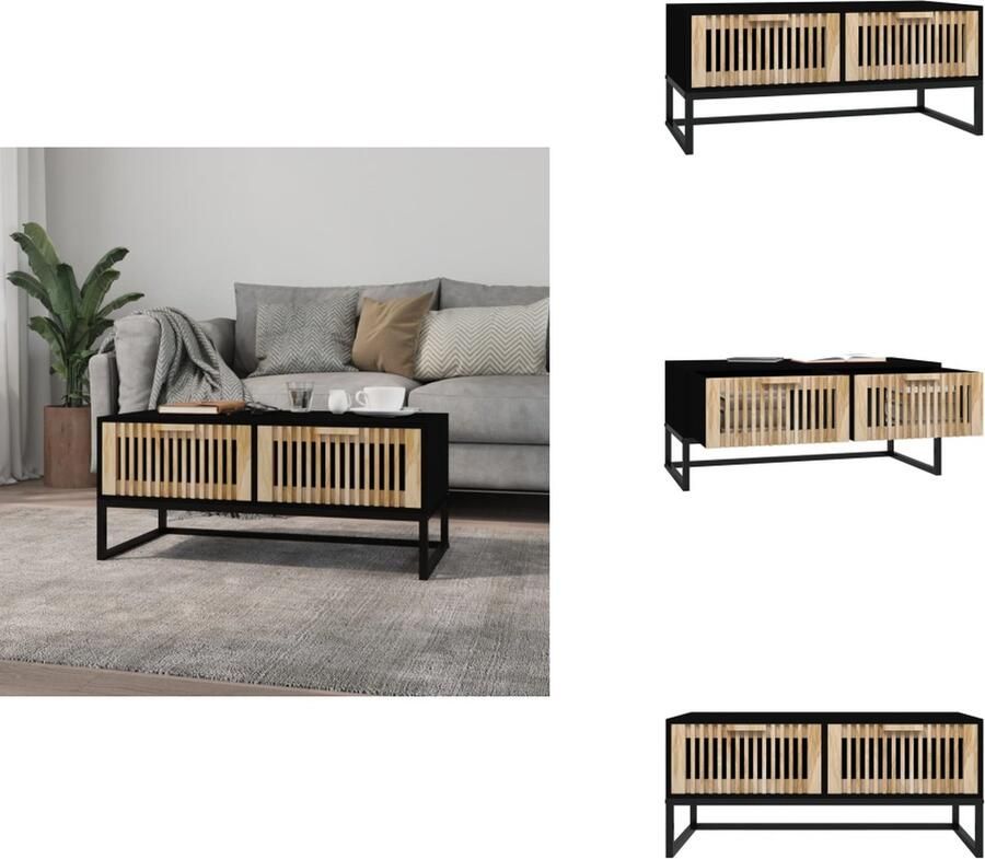 VidaXL Salontafel Salontafels Bijzettafel Woonkamertafel -Salontafel-80x40x35-cm-bewerkt-hout-en-ijzer-zwart