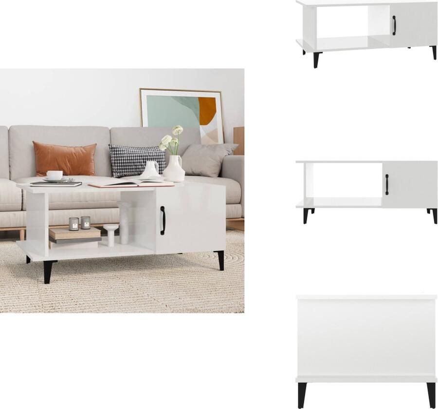VidaXL Salontafel Salontafels Bijzettafel Woonkamertafel Salontafel 90x50x40 cm bewerkt hout hoogglans wit