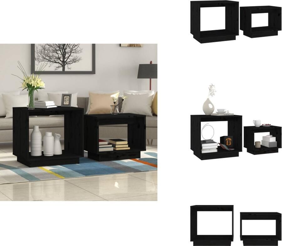 VidaXL Salontafel Salontafels Houten Salontafel Bijzettafel 2-delige Salontafelset massief grenenhout zwart
