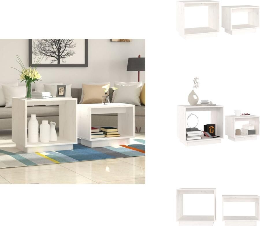 VidaXL Salontafel Salontafels Houten Salontafel Bijzettafel 2-delige Salontafelset massief grenenhout wit