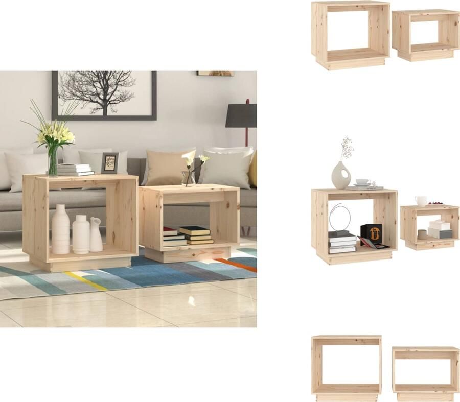 VidaXL Salontafel Salontafels Houten Salontafel Bijzettafel 2-delige Salontafelset massief grenenhout