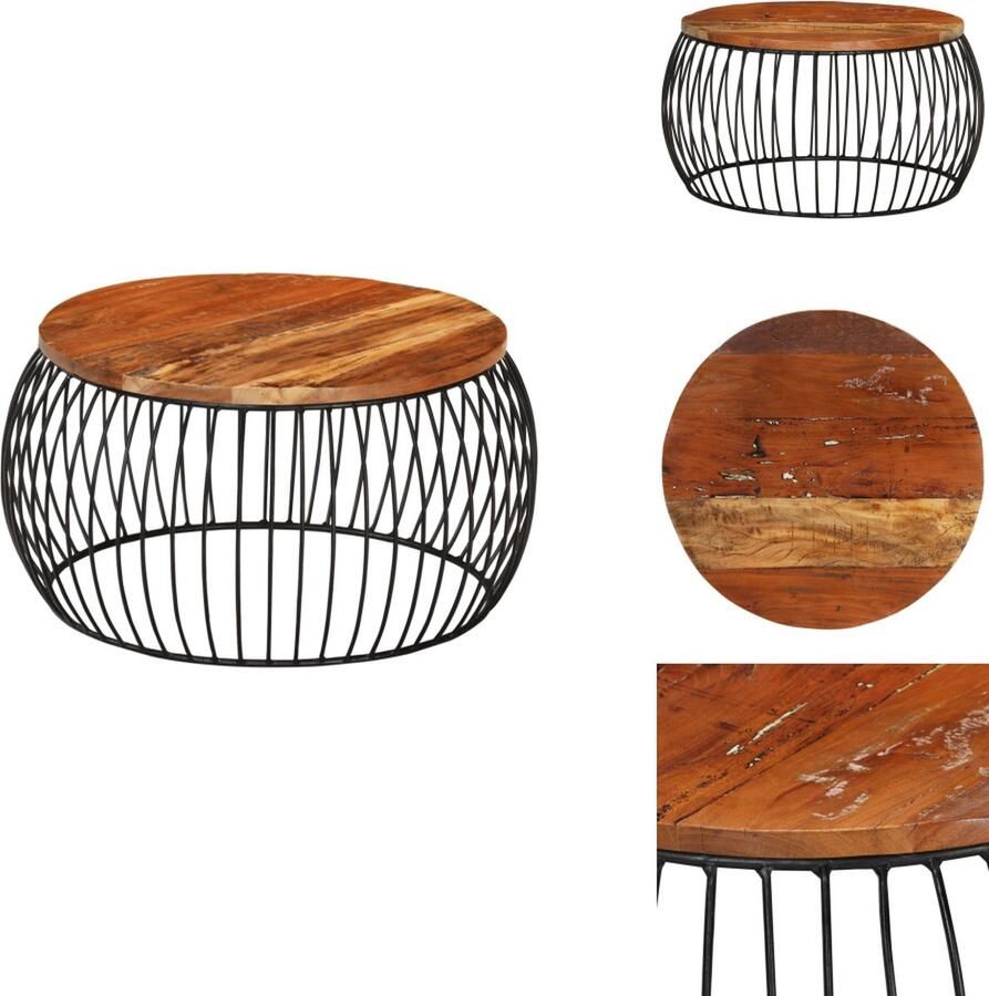 VidaXL Vintage Salontafel Massief Gerecycled Hout 68x35 cm (ø x H) Handgemaakt Kleuren Variëren Met IJzeren Frame Montage Vereist Tafel