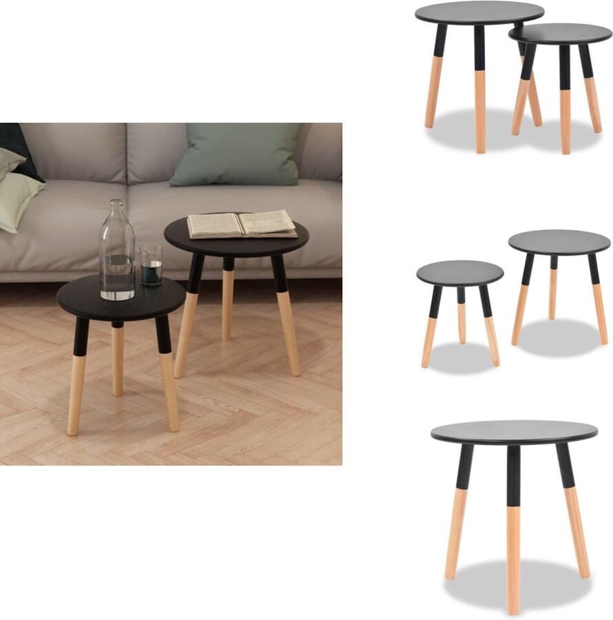 VidaXL Salontafel Salontafels Houten Salontafel Houten Salontafels 2-delige Bijzettafelset massief grenenhout zwart