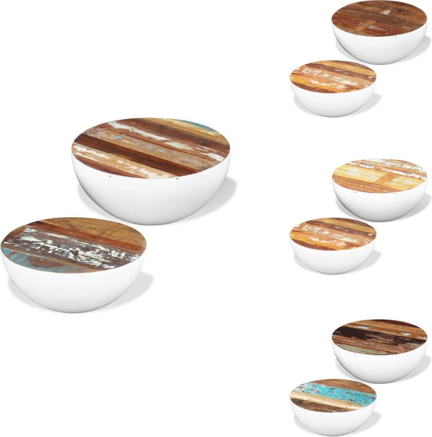 The Living Store Salontafel Komvormig Gerecycled Hout Staal 60 x 60 x 30 cm 50 x 50 x 25 cm Salontafel Houten Salontafel Vintage Salontafel Recycled Wood Furniture Industriële Salontafel - Foto 2