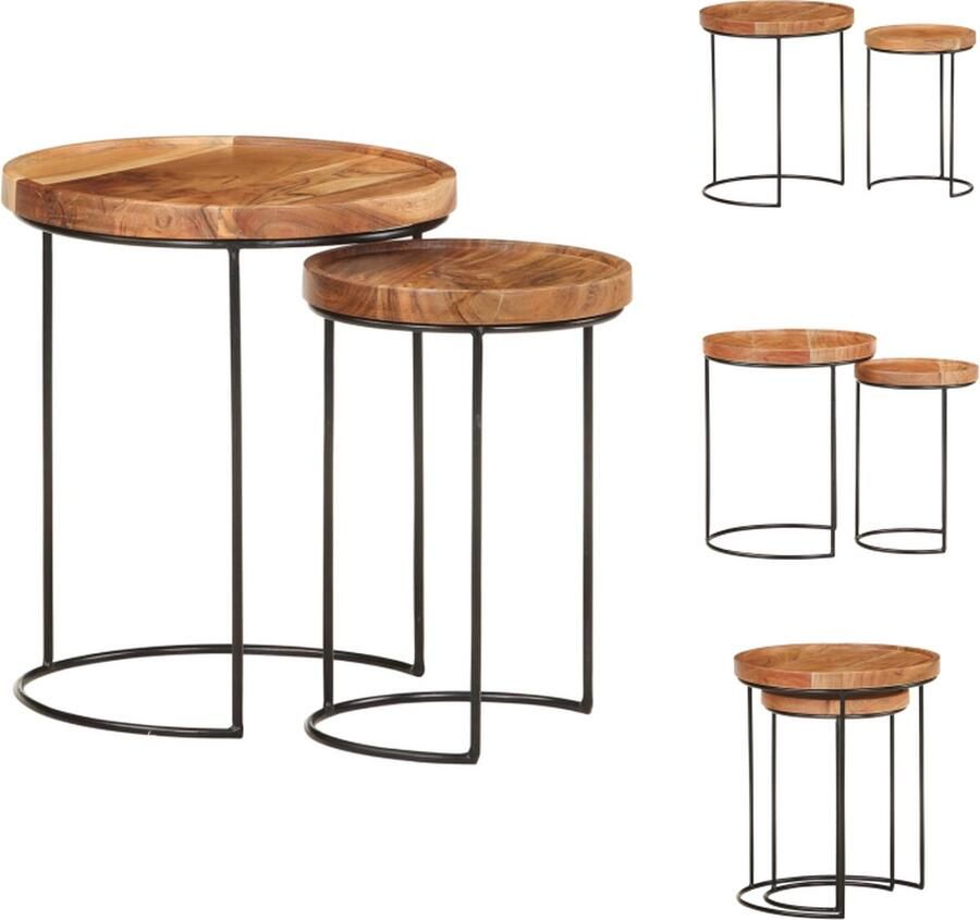 VidaXL Salontafel Salontafels Houten Salontafel Houten Salontafels 2-delige Salontafelset massief acaciahout en staal