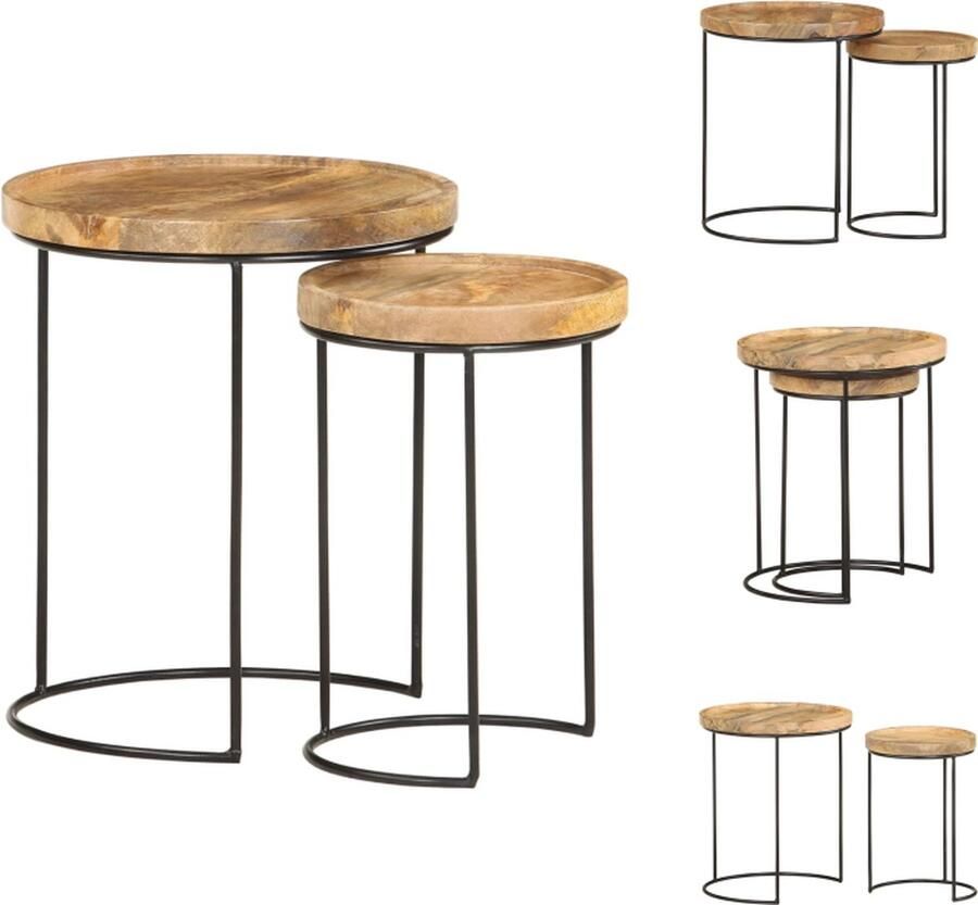 VidaXL Salontafel Salontafels Houten Salontafel Houten Salontafels 2-delige Salontafelset massief mangohout en staal