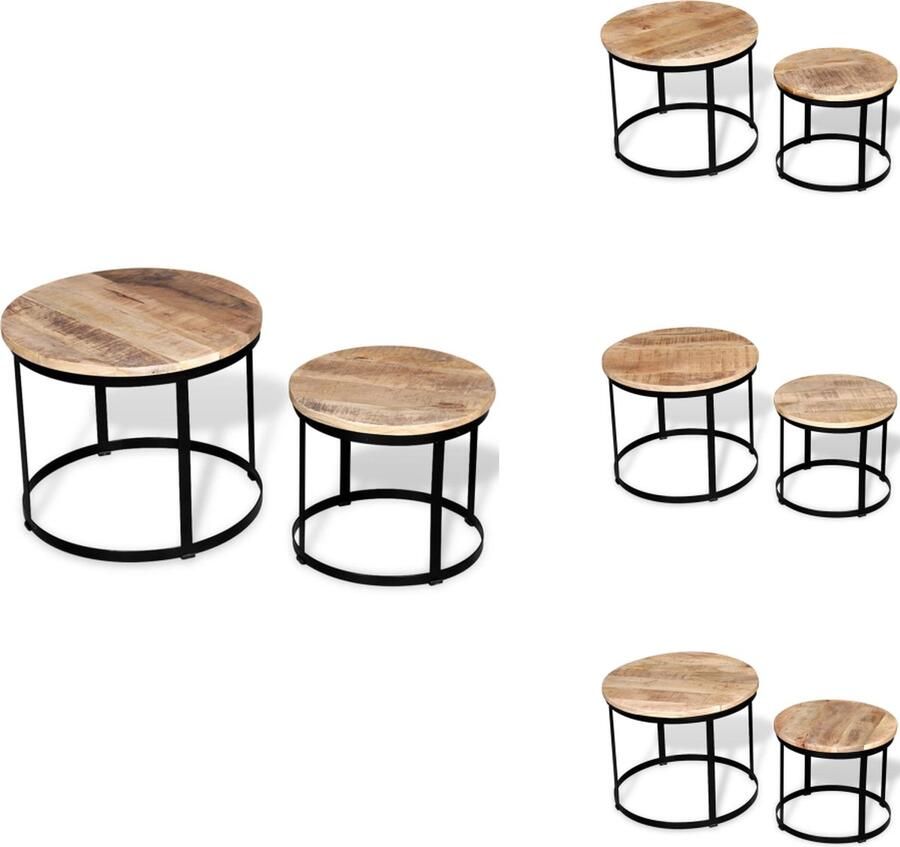 VidaXL Salontafel Salontafels Houten Salontafel Houten Salontafels 2-delige Salontafelset rond 40 50 cm ruw mangohout