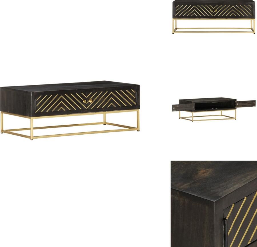 VidaXL Salontafel Salontafels Houten Salontafel Houten Salontafels Salontafel 90x50x35 cm massief mangohout zwart en goudkleurig