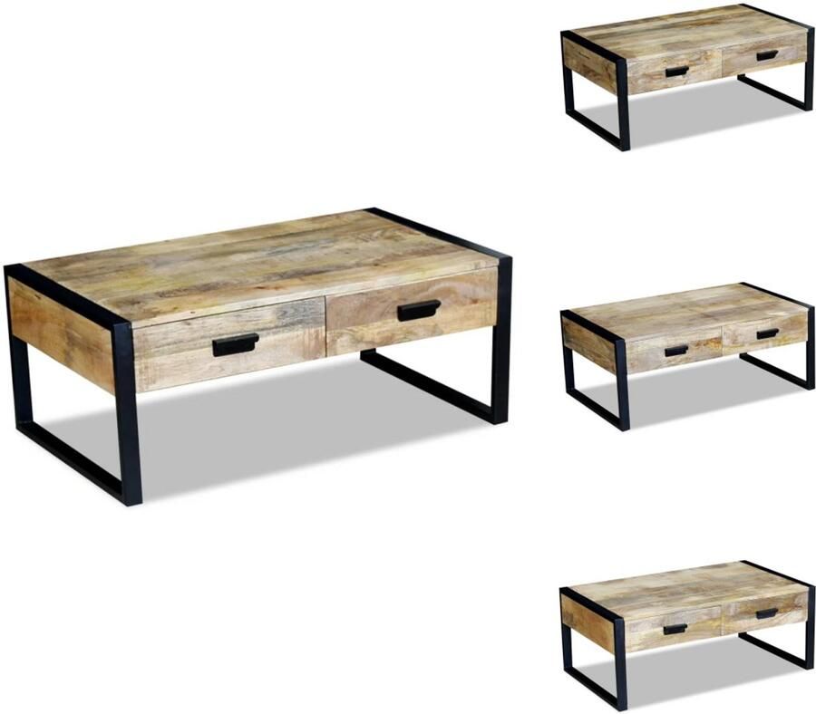 VidaXL Salontafel Salontafels Houten Tafeltje Houten Tafeltjes Salontafel met 2 lades 100x60x40 cm massief mangohout