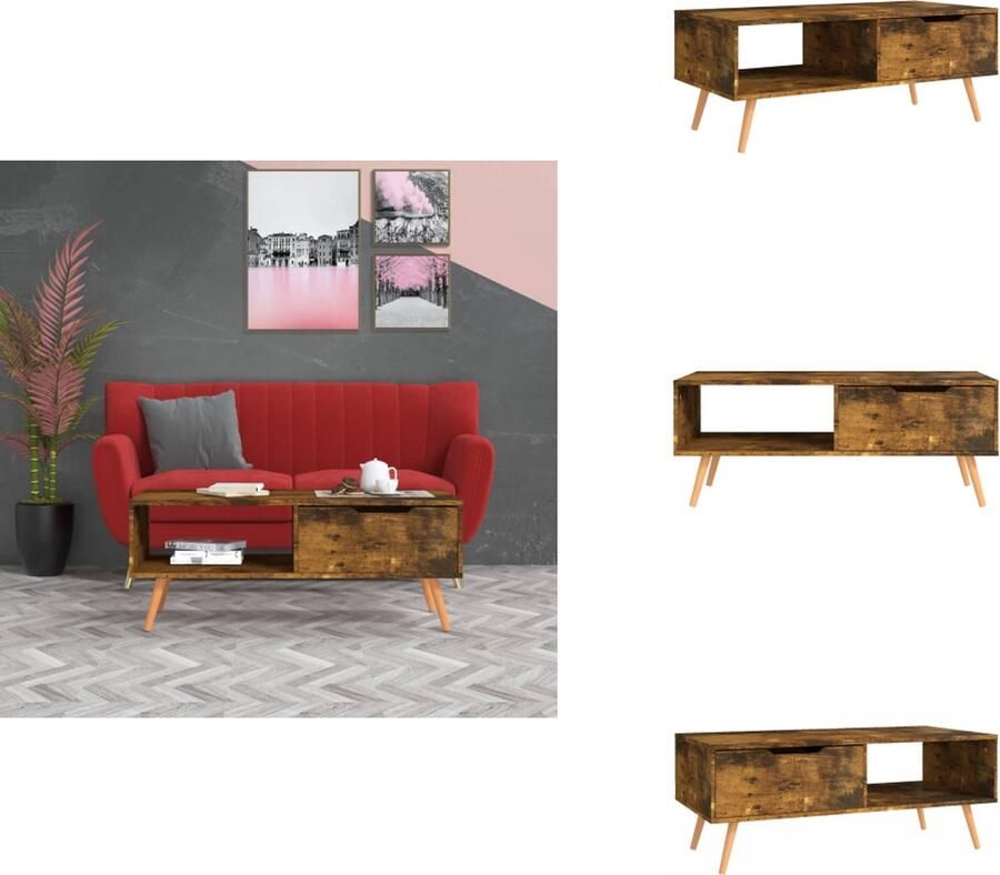VidaXL Salontafel Salontafels Koffie Tafel Koffie Tafels Salontafel 100x49 5x43 cm bewerkt hout gerookt eikenkleurig