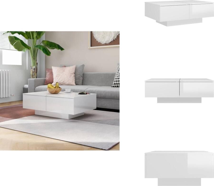 VidaXL Salontafel Salontafels Koffie Tafel Koffie Tafels Salontafel 90x60x31 cm bewerkt hout hoogglans wit