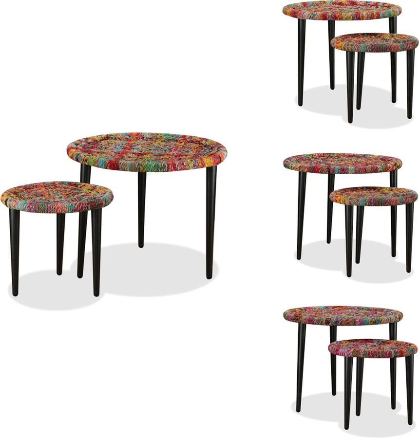 VidaXL Salontafel Salontafels Koffie Tafel Koffie Tafels Salontafelset Chindi patroon meerkleurig 2-delig