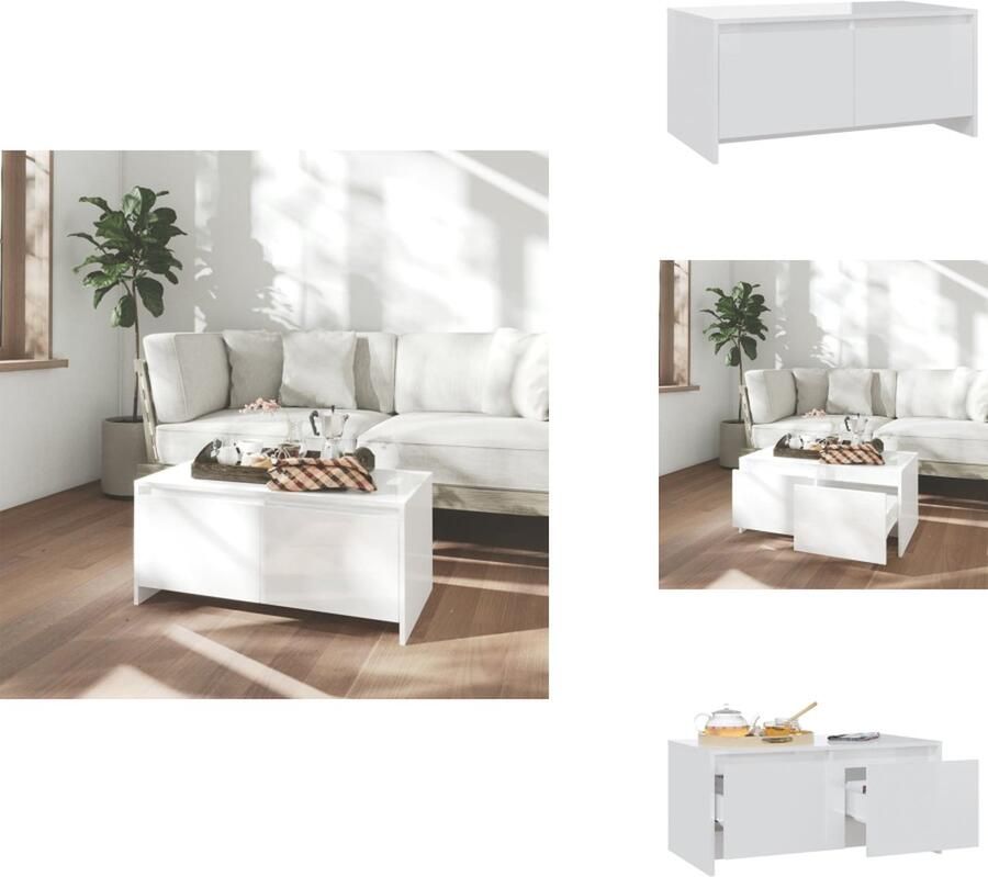 VidaXL Salontafel Salontafels Koffie Tafel Salon Tafel Salontafel 90x50x41 5 cm bewerkt hout hoogglans wit
