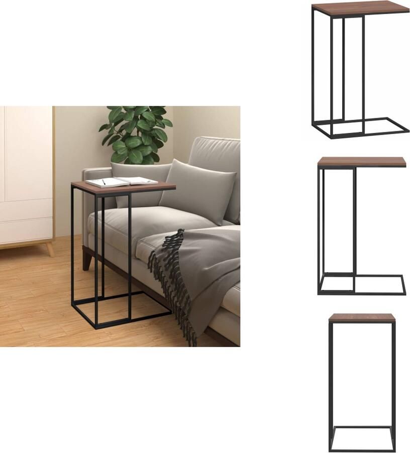 The Living Store Bijzettafel 40x30x59 cm bewerkt hout zwart Bijzettafel C-vormig Salontafel Houten Bijzet Tafeltje Zwarte Bijzettafel - Foto 5