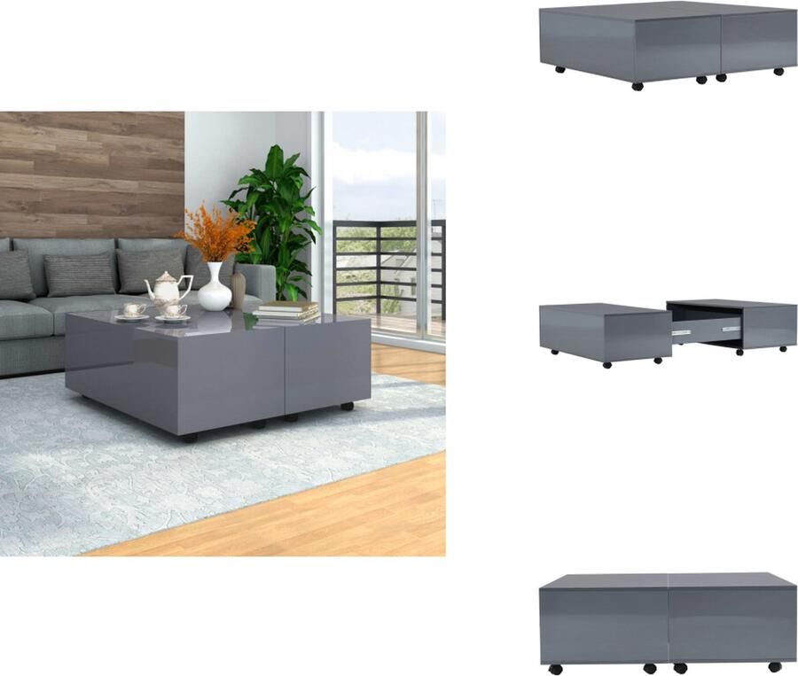 VidaXL Salontafel Salontafels Koffietafel Koffietafels Salontafel 100x100x35 cm hoogglans grijs