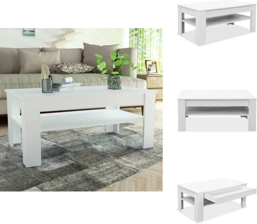 VidaXL Salontafel Salontafels Koffietafel Koffietafels Salontafel 110x65x48 cm bewerkt hout wit